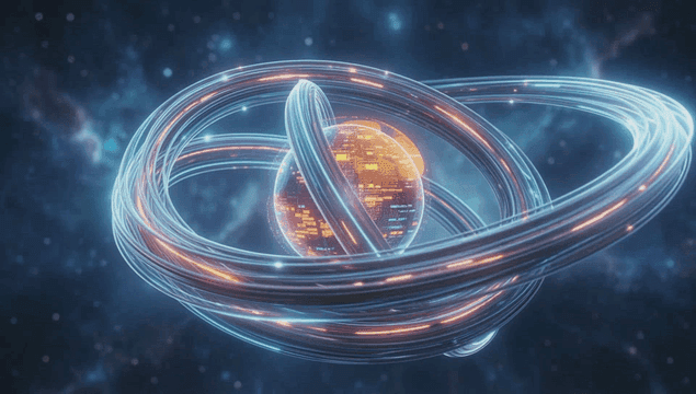 빛나는 구체와 소용돌이치는 고리