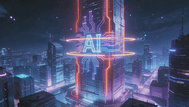 Future cityscape with AI buildings