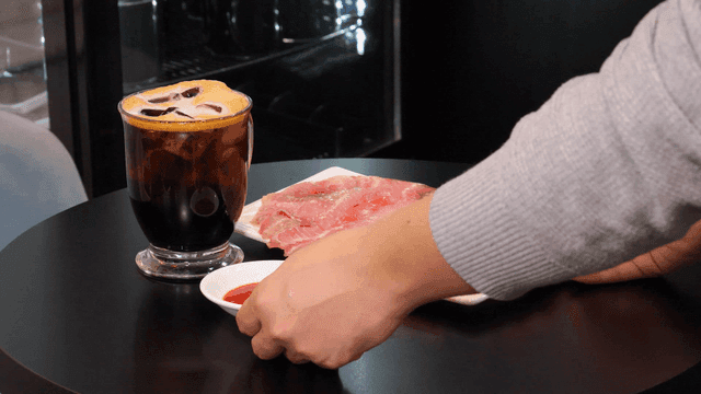 Chojang served with iced coffee and skate sashimi