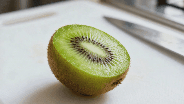 도마 위에 반으로 자른 신선한 키위
