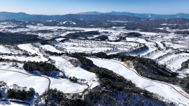 Snow-covered Landscape with Mountains and Trees