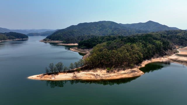 푸른 숲으로 둘러싸인 고요한 호수