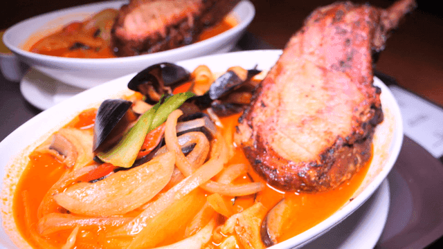 Jjamppong topped with brisket barbecue