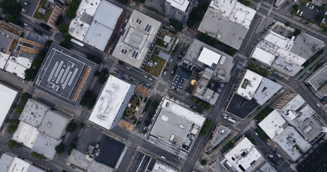Aerial view of a city intersection