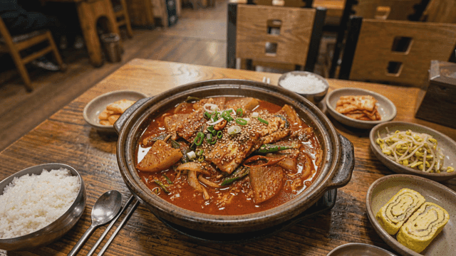 Spicy braised fish with side dishes