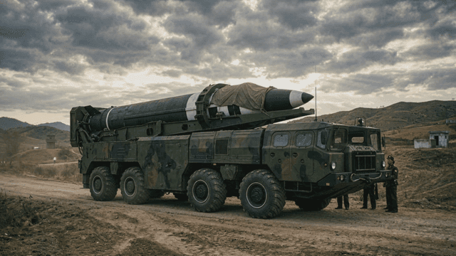 North Korean missile-equipped military vehicles in field
