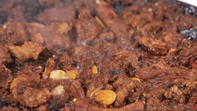 Spicy Braised Galbi cooking in a pan