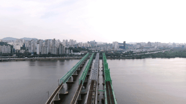 Bridges over river and city skyline
