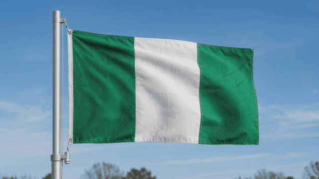 Nigerian flag fluttering in clear sky