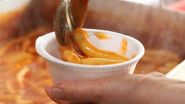 Sweet and Spicy Tteokbokki Served in a Small Cup