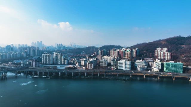 View of Seoul and Han River Under a Blue Sky