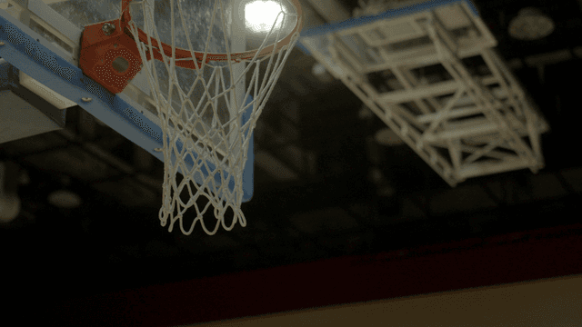 Basketball hoop in an indoor gym