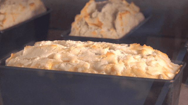 Cornbread rising in oven while baking
