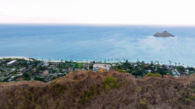 Aerial View of Coastal Town at Twilight