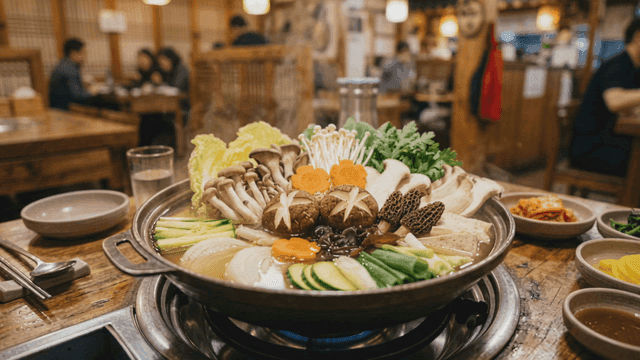 Mushroom hot pot with fresh vegetables