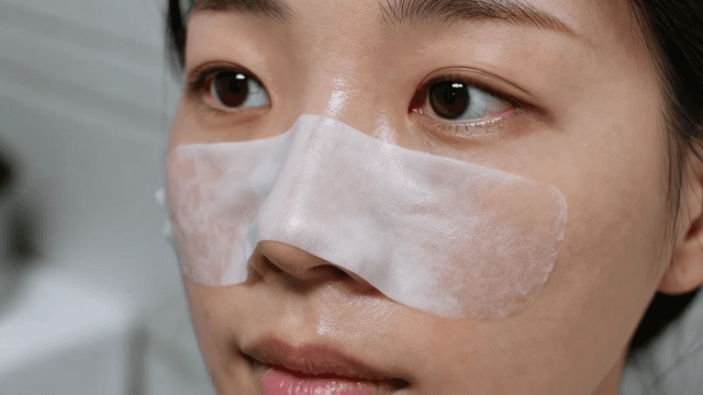 Woman wearing nose pack