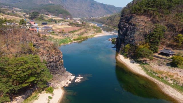 Tranquil river flowing through a mountain