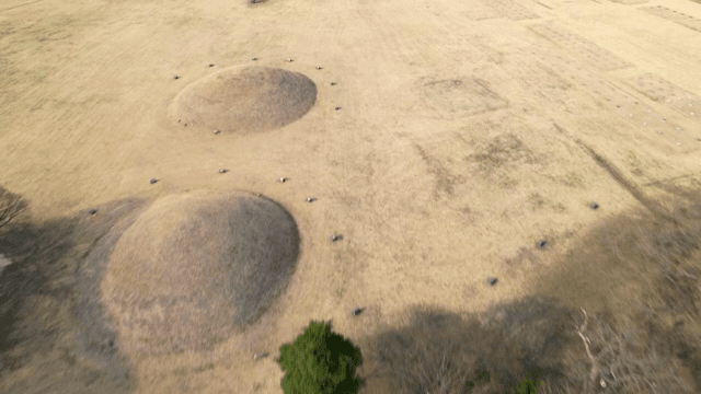 잔디밭에 있는 고대 무덤