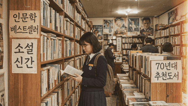 Student choosing books at vintage bookstore