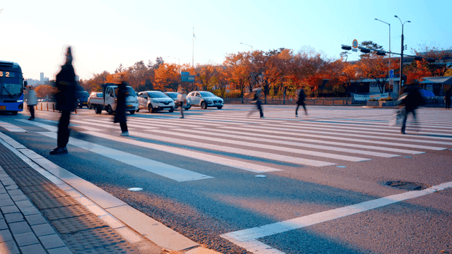 Crosswalk where people are busily crossing