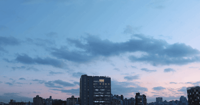 City skyline at dusk with clouds