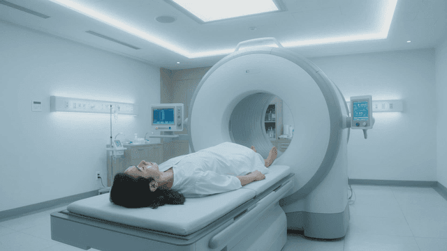 Patient undergoing MRI scan at hospital.
