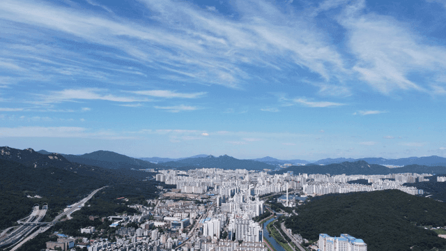 City view with mountains