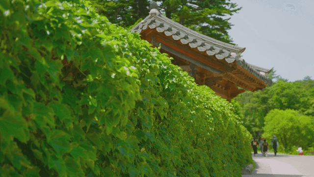 Traditional Korean temple with lush greenery