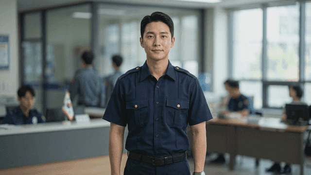 Police officer standing at police station