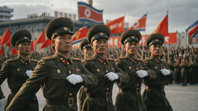 Military parade of North Korean soldiers marching