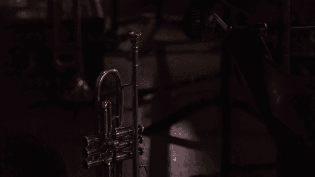 Trumpet on a dimly lit stage