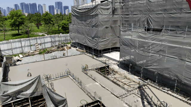 Construction site with cement poured