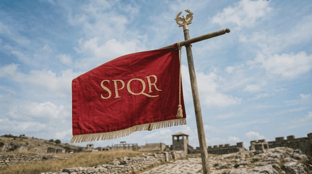 Ancient Roman flag waving in the wind