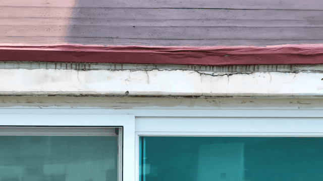 Close-up of a building facade with windows