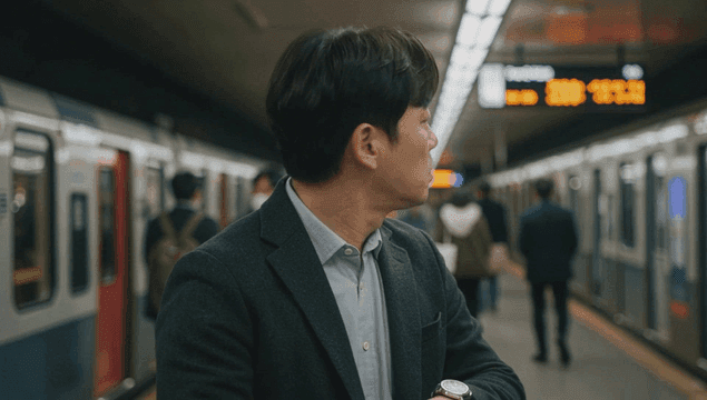 지하철역에서 손목시계 시간을 확인하는 회사원