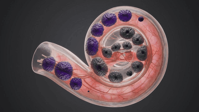 Detailed view of cochlea where disease spreads