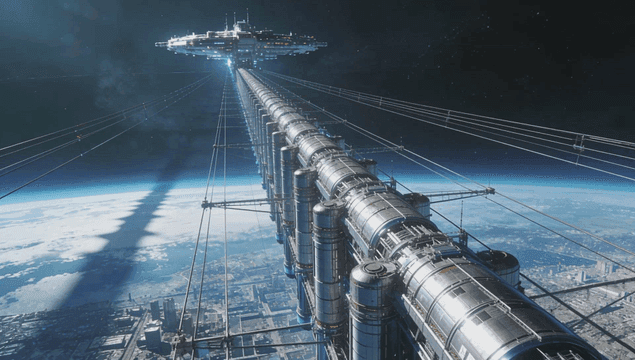 A futuristic space station above Earth