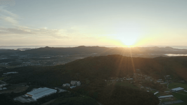 Sunset over a tranquil mountain landscape