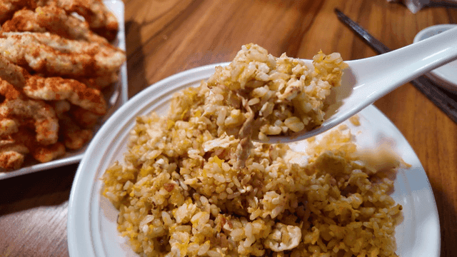 Spoonful of beaten egg fried rice