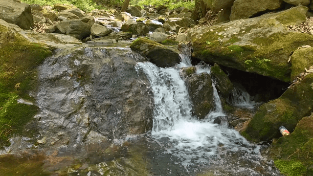 바위 위로 흐르는 작은 폭포