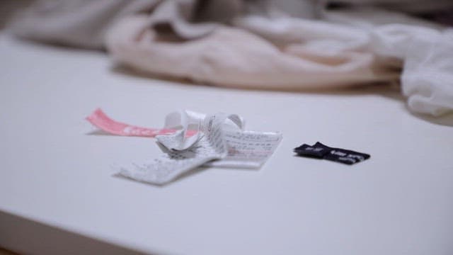 테이블 위의 의류 태그