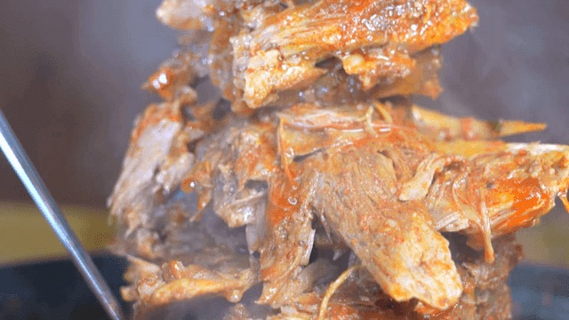 Potato stew scooped out with ladle