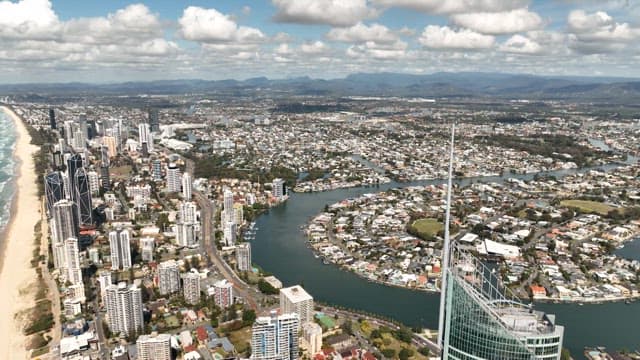 Aerial View of Coastal Cityscape with Rivers