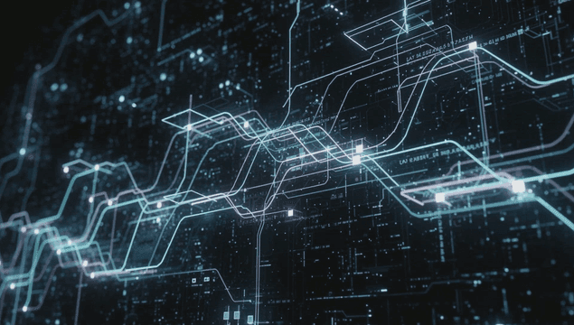 Digital network with glowing lines