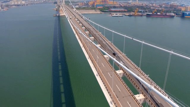 Large suspension bridge over a river