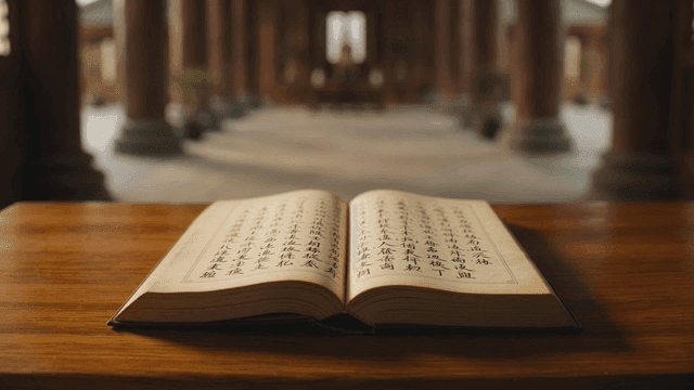 Traditional Chinese books on wooden table