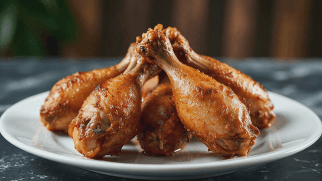 Glossy chicken leg dish