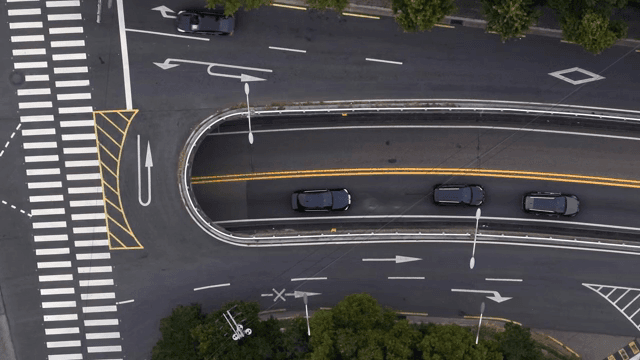 Busy intersection with moving vehicles