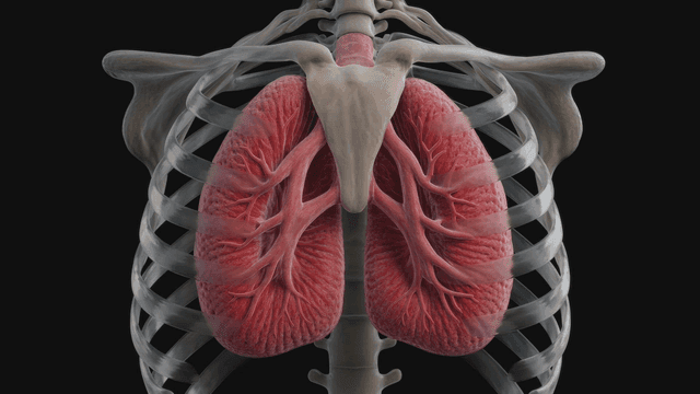 Detailed view of human lungs and ribcage