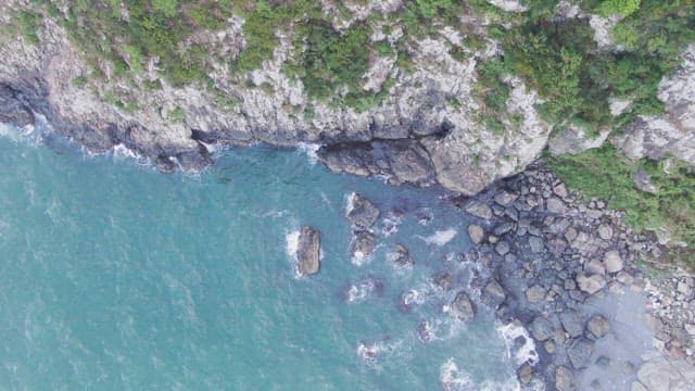 Rocky coastline with waves crashing